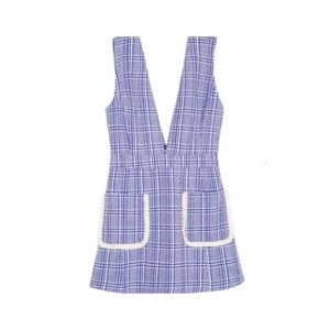 Sugarhigh Plaid V-Neck Jumper Dress Schoolgirl Academia Blue/White Size Small
